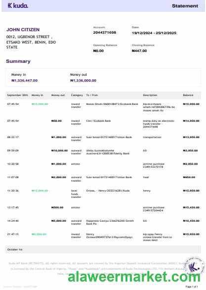 United Kingdom Kuda bank statement 3 - 6 months Word and PDF example